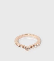 New Look Rose Gold Diamante Wishbone Ring